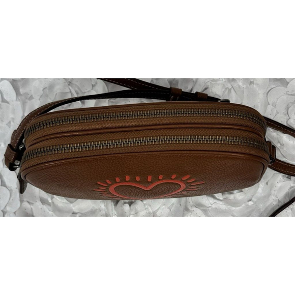 Coach X Keith Haring Collaboration Graffiti Heart Cognac Brown Crossbody F13687 - Picture 4 of 16
